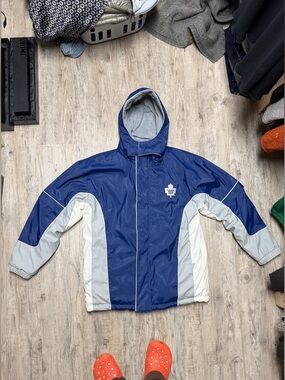 Reversible men’s Blue & Gray Hooded Windbreaker Jacket - Toronto Maple Leaf